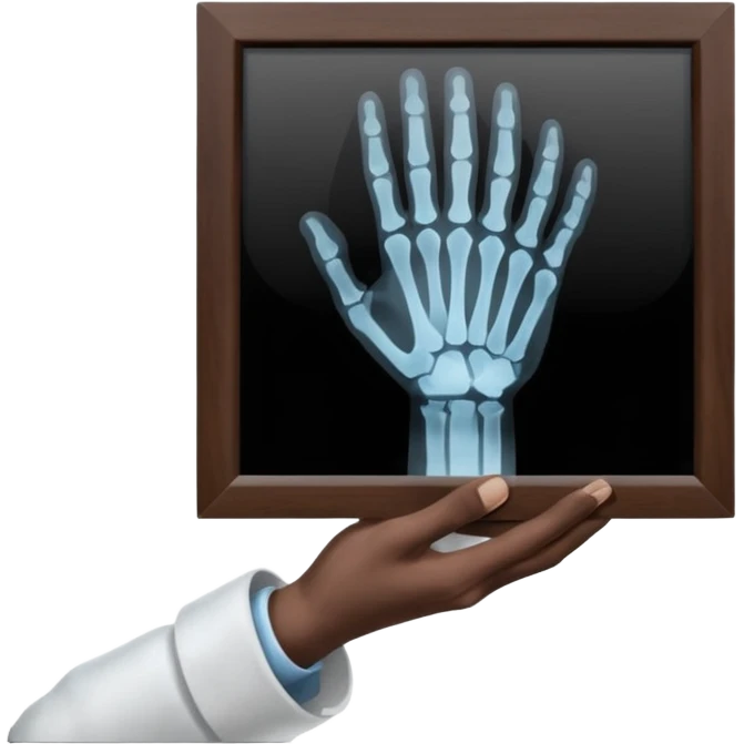 Radiografía de mano sostenida por un hombre con bata blanca  piel clara cabello café obscuro emoji