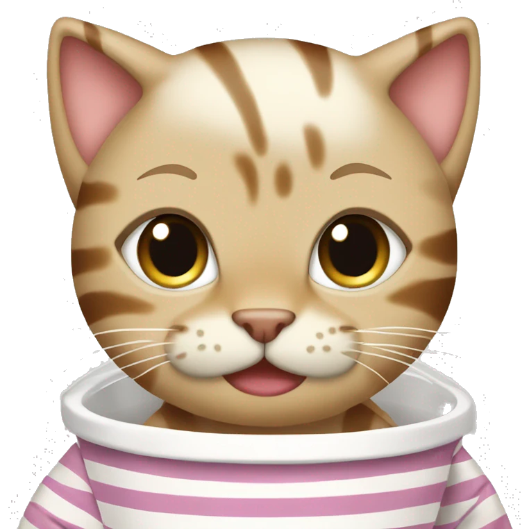 Cat with blonde hair and brown streaks wearing striped pyjamas and drinking boba emoji