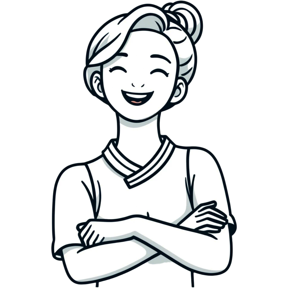 Arms crossed holding neck in awkward laughter womem emoji