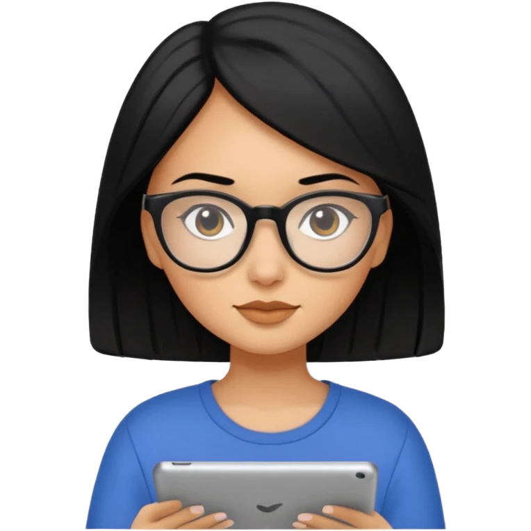 girl web designer with black hair writing on ipad emoji