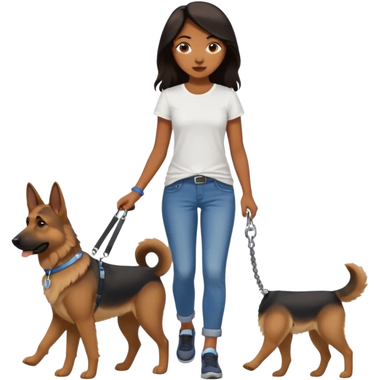 a girl with a brown dark long hair, she's walking her dog is a german shepard emoji