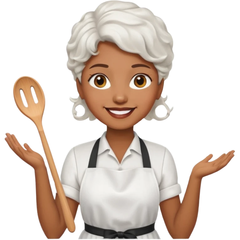 woman, brown skin, white short wavy hair, with apron emoji
