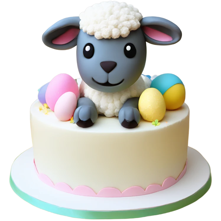 beautifully decorated 2 tier cute Easter lamb cake emoji