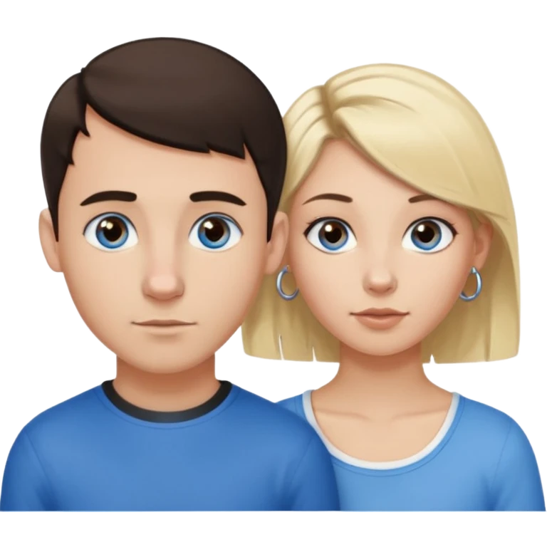 Caucasian guy with dark brown buzzed hair and hoop earring and blue eyes and Caucasian girl with blonde bob hair and hoop nose piercing and brown eyes emoji