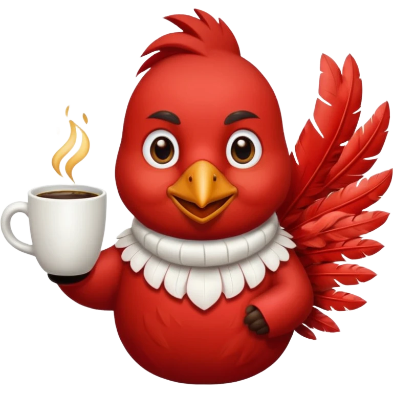 Happy cardinal bird with a cup of coffee emoji