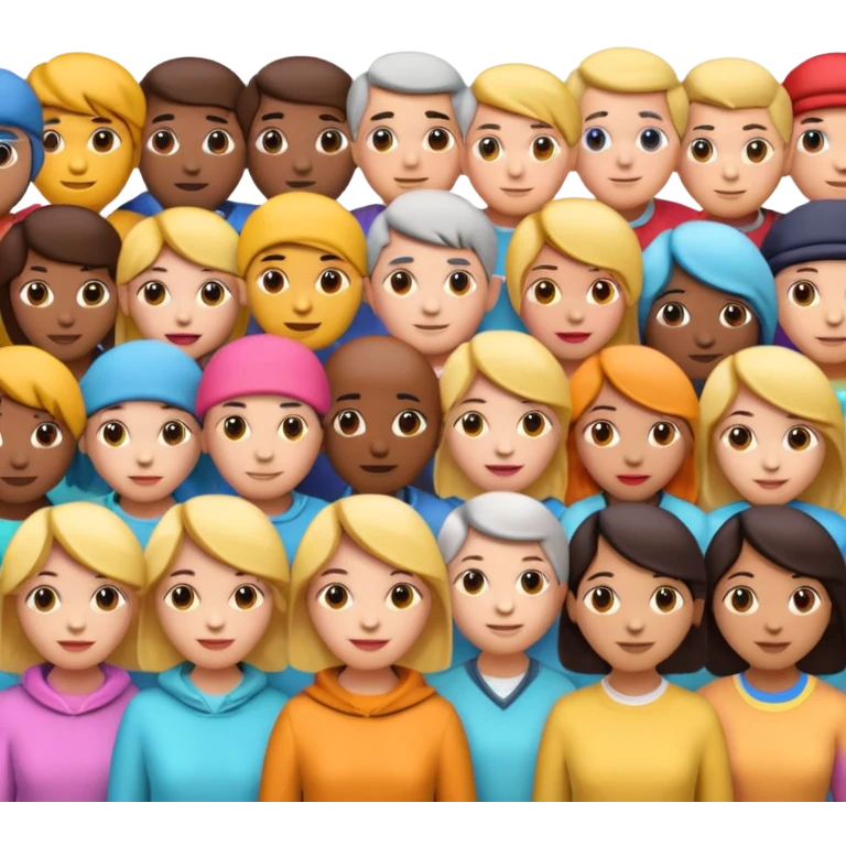 3D iPhone style emoji of a crowd of people, diverse individuals standing close together, colorful clothing, isolated on white background, soft shadows, high detail, playful and cute. emoji