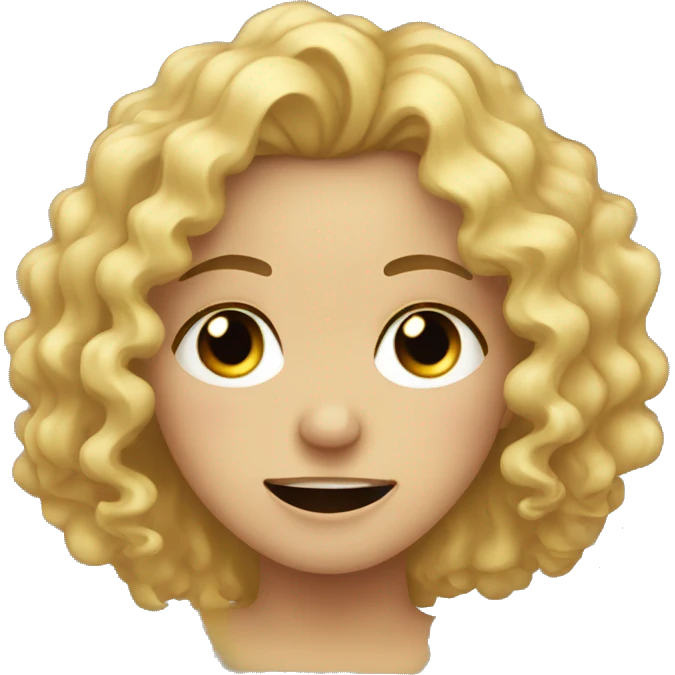 a blonde curly haired woman trying to smile but crying and she looks pained emoji