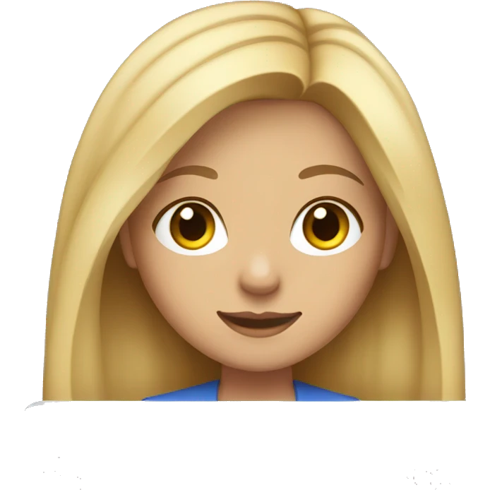 Blonde girl with long hair and brown eyes working on her MacBook emoji