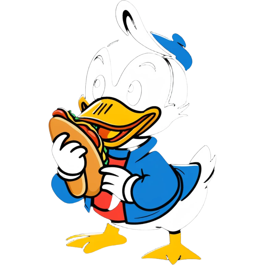 Donald Duck eating a hot dog emoji