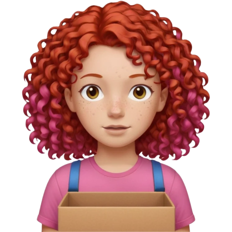 box carrier curly red haired pink tshirt girl  emoji