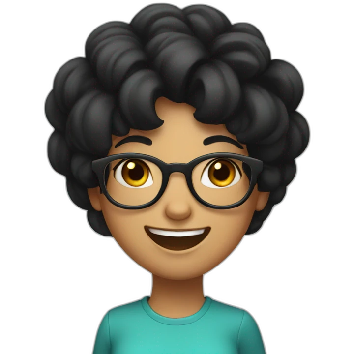 A girl with black hair wearing glasses and her eyes are big and laughing  emoji