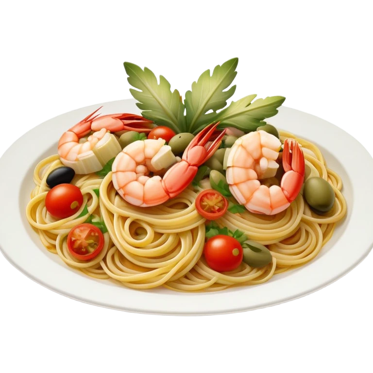 Spaghetti with shrimp olive artichoke tomato emoji
