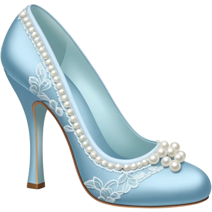 pastel blue heel shoe with pearls and lace emoji