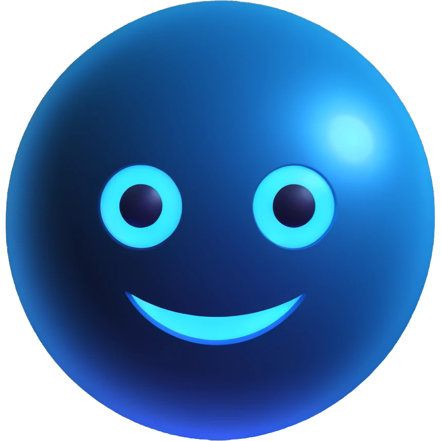 glowing blue orb with a digital face, symbolizing AI, futuristic and friendly emoji