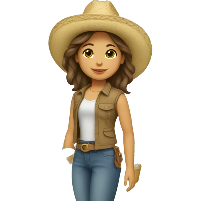 American Girl with brown hair wearing a sombrero holding plants emoji