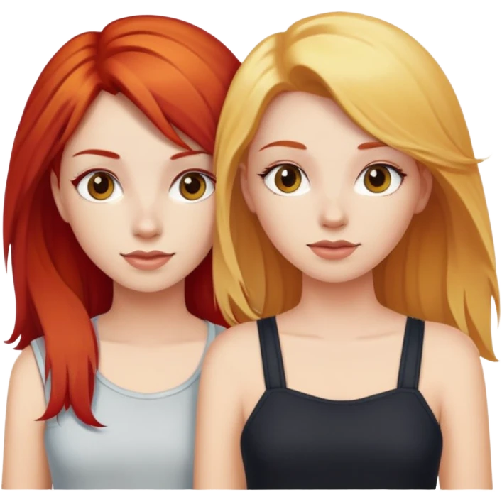 Two girls together one with red hair one with blonde hair posing emoji