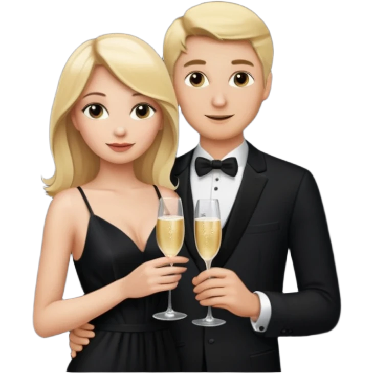 Blonde Woman, Long black slipdress, man black Cut,fly, Champagner glas emoji