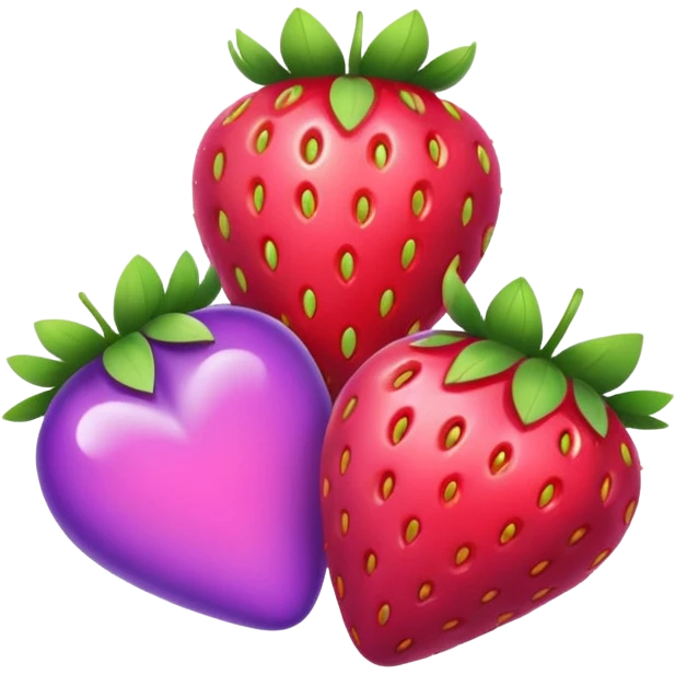 strawberries, pink and purple hearts emoji