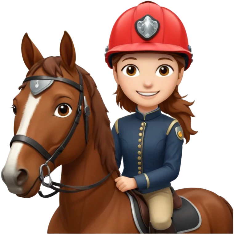 brown haired girl on a cheatnut hporse smiling' emoji