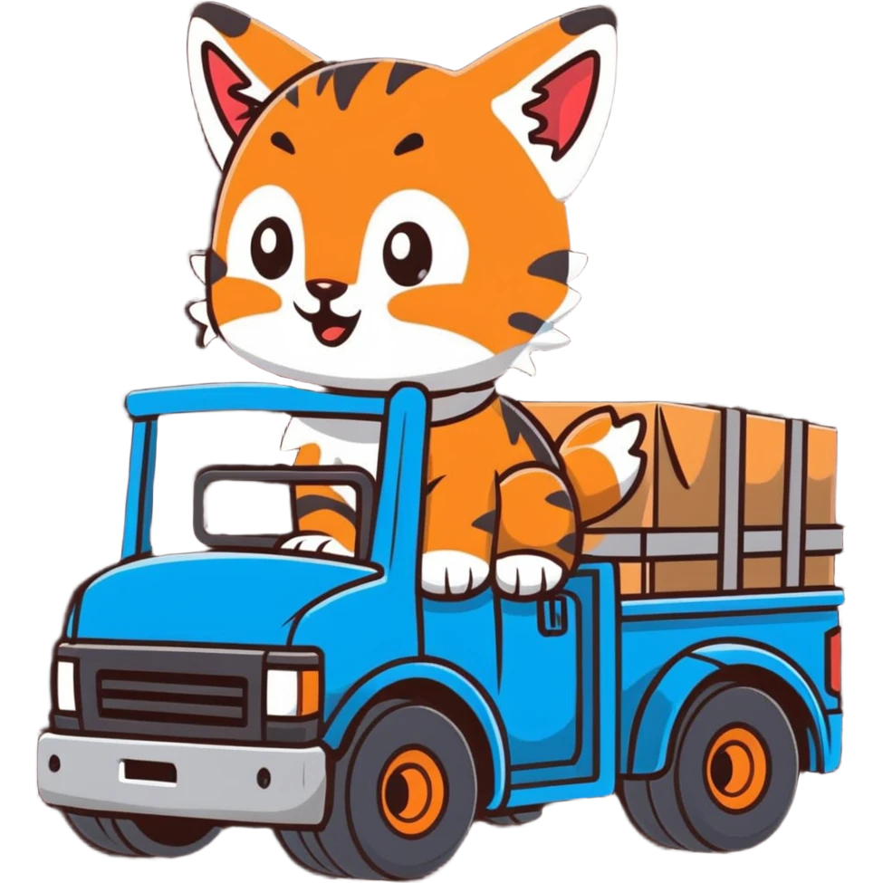 Bobcat kitten driving a truck to work emoji
