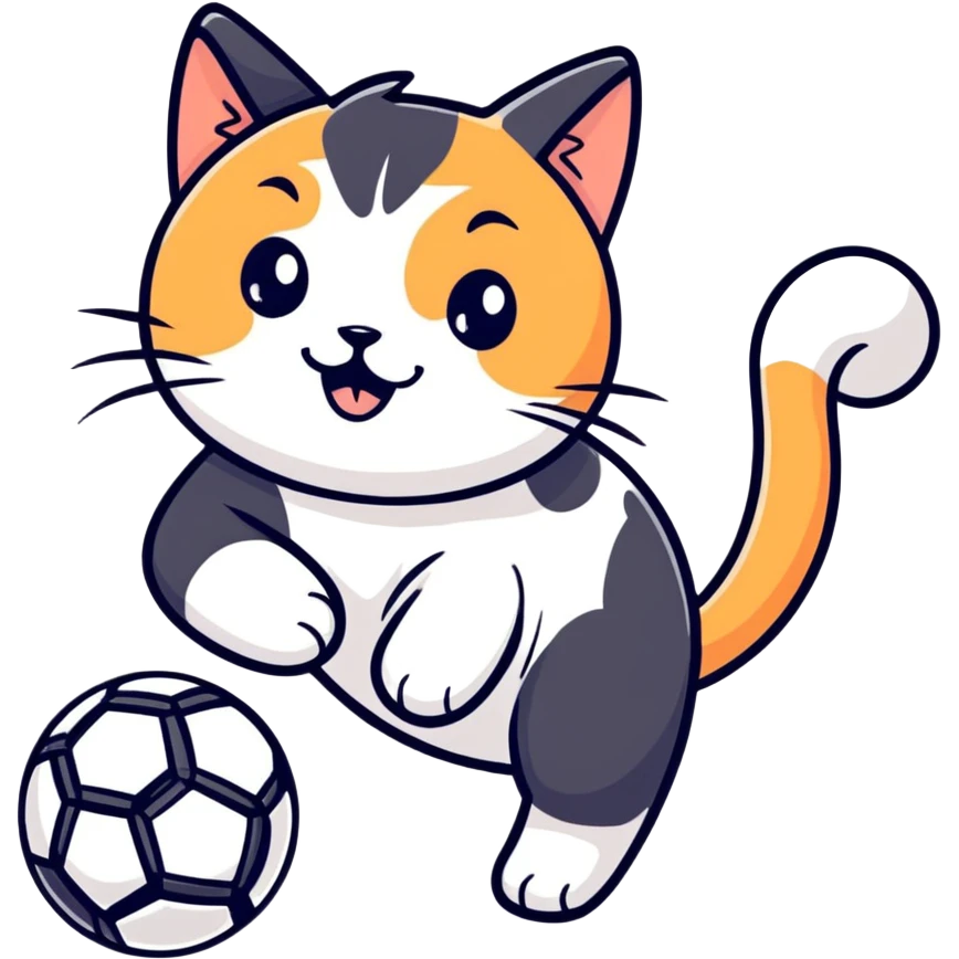 Cat calico playing soccer emoji