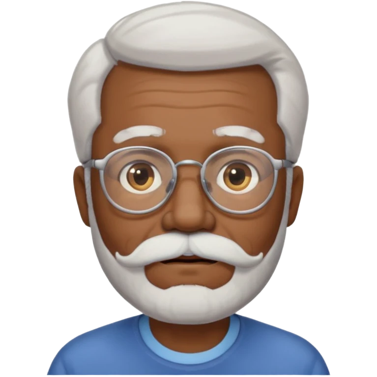 An elderly man emoji with medium-dark skin tone, white hair on the sides, glasses, light eyebrows, and a light white mustache and beard. emoji