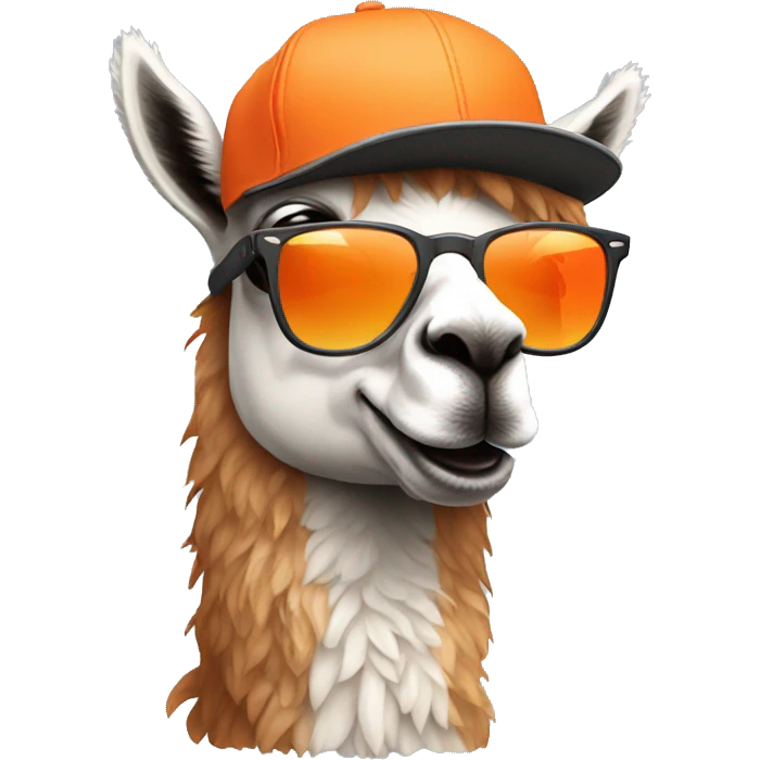 a cool llama wearing a orange hat and rayban shades emoji