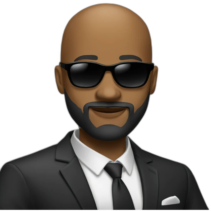 Damien Finette black bald guy in suit with beard and sunglasses emoji