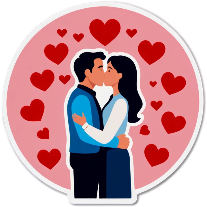 man and woman kissing each other with hearts everywhere emoji