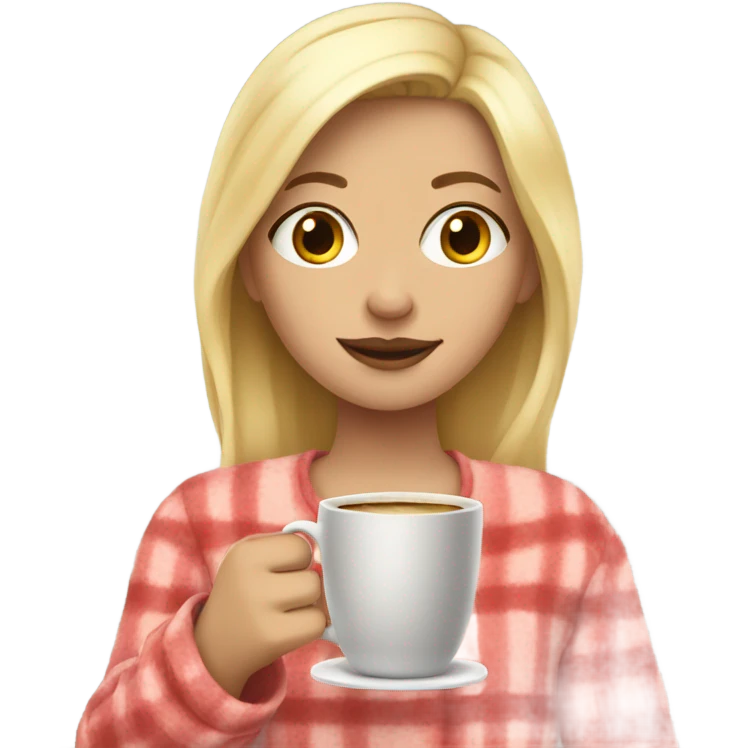 Blonde girl in pajamas and with coffee emoji