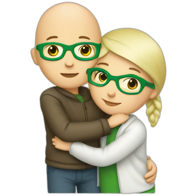bald-white-boy-with-green-glasses-hugging-a-girl emoji