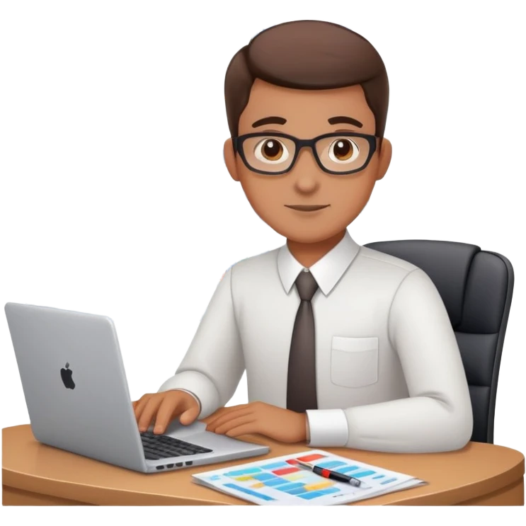 accountant at a desk with laptop and financial charts emoji