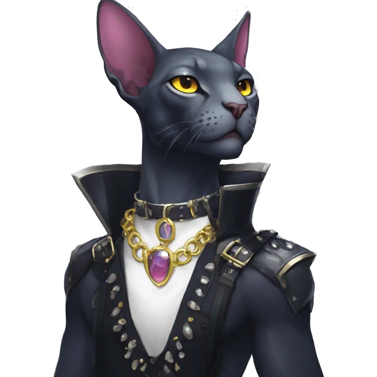 cool punk magical kawaii anime edgy distinguished ethereal elegant beautiful fantasy black ethereal fantasy nargacuga-Noivern-sphynx-Quiana-Fakemon collar harness jewels full body emoji