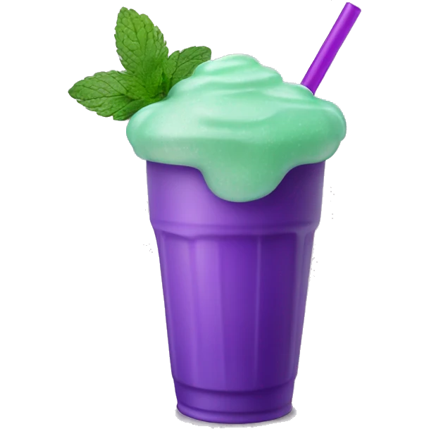 mint green slushy drink in cup, purple straw emoji