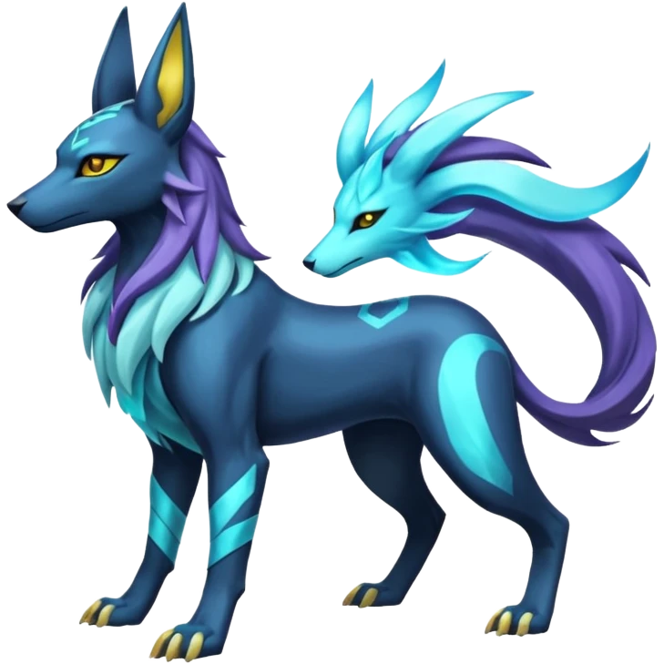 Shiny legendary epic viridescent Suicune-Anubis-Umbreon-Manectric-Luxray-Fakémon-fusion-animal-creature, full body  emoji