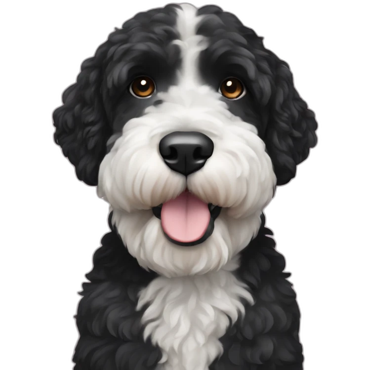black face Portuguese water dog with white chin and chest emoji