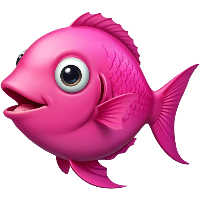 extremely derpy bright pink fish in perfect side profile facing right, wide surprised eye, big open mouth with visible tongue, stupid gaping expression, flat 2D side view only emoji
