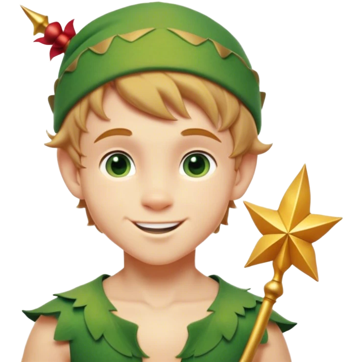 Cinematic Realistic Peter Pan Portrait, head tilted playfully and inquisitively, capturing his mischievous smile and twinkling eyes. The intricacies of his whimsical attire and the soft interplay of natural light bring to life his adventurous energy and childlike charm with a hint of daring strength. emoji