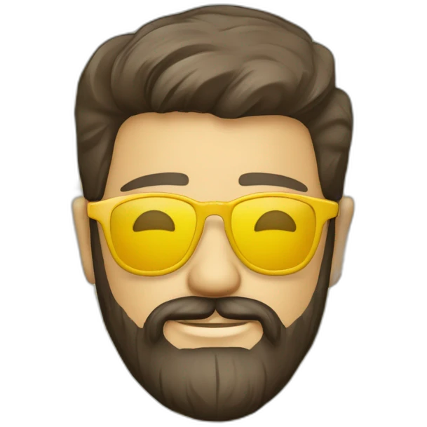 Homme brun lunettes et barbe chemise jaune a fleurs emoji