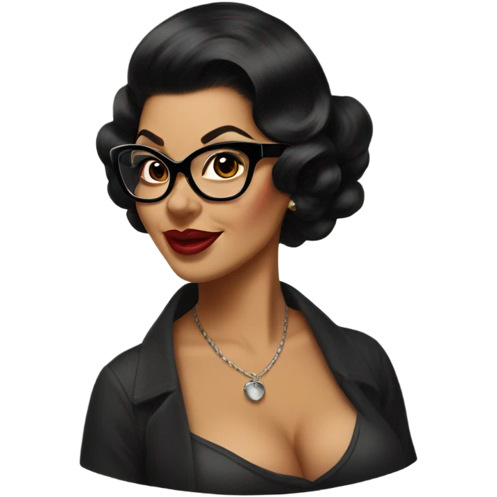 pin-up brown woman with black hair wearing 50s cat eye glasses  emoji