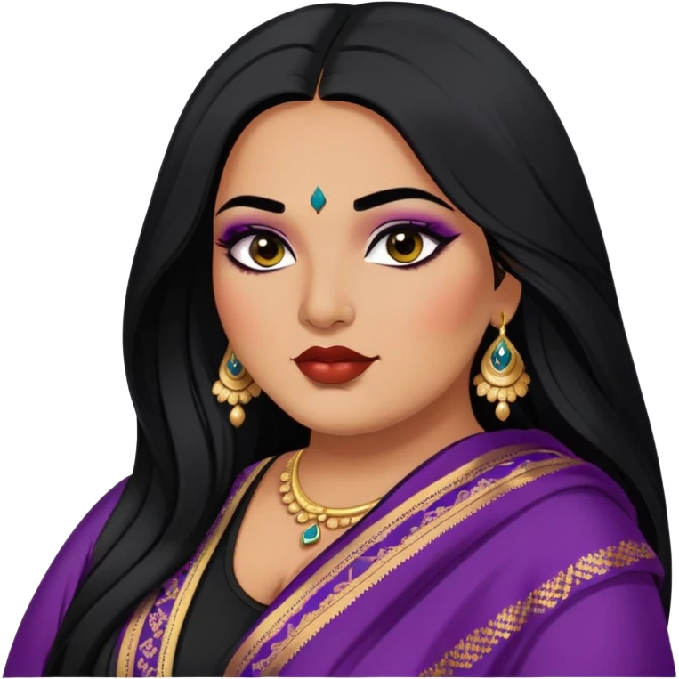 big plus size, indian, long hair, baddie,pretty, makeup, lipgloss, black eyeliner, dark skin, dupatta/shawl
 emoji