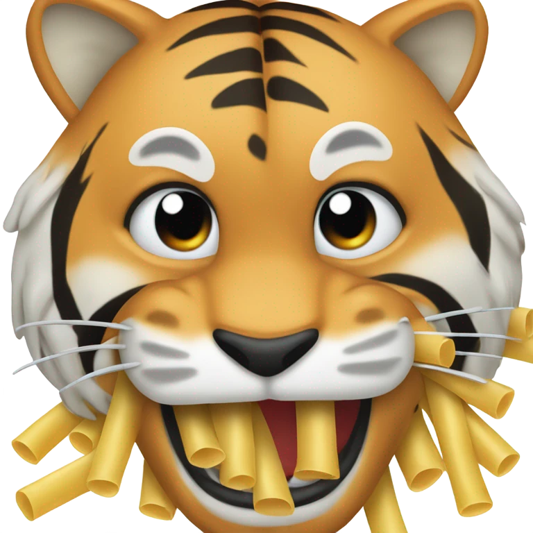 Tiger with pasta hanging out of its mouth emoji
