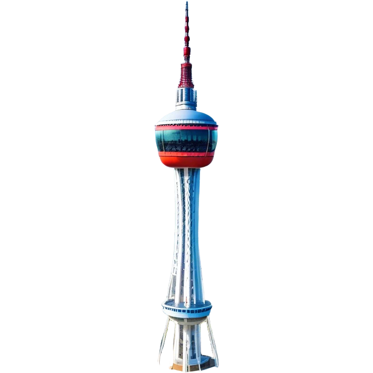 ​Cinematic Realistic N Seoul Tower, depicted in full daylight as a slender, single-column tower crowned by a cylindrical observation deck, set against a clear blue sky over Seoul’s vibrant cityscape, rendered with crisp architectural detail and bright, natural lighting that accentuates its modern elegance, emoji