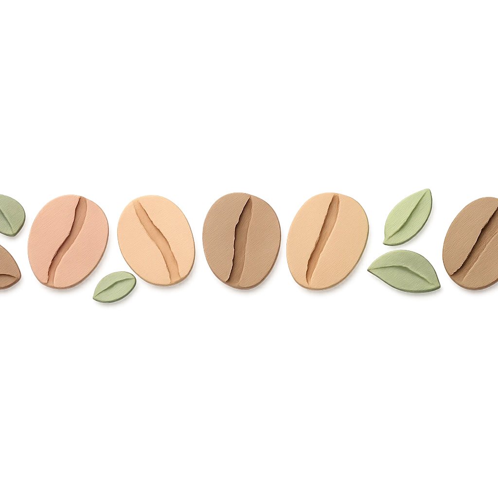 seamless coffee bean border with small leaves, soft pastel colors emoji