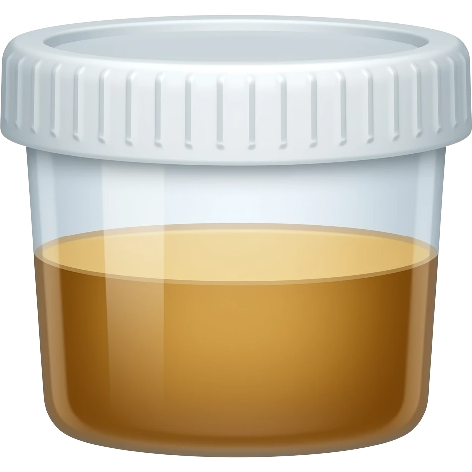 Urine in container and rubber stop emoji