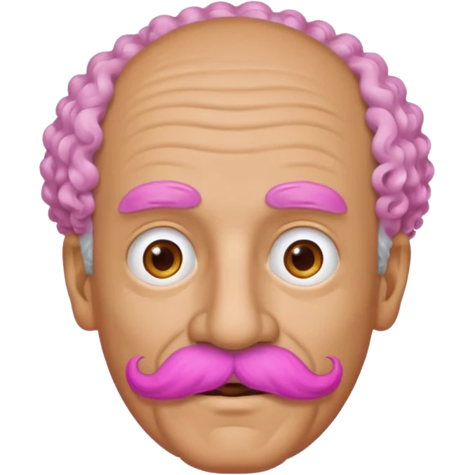 old guy with very curly short hair and big  pink mustache emoji