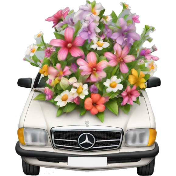 Mercedes with flowers in the trunk  emoji