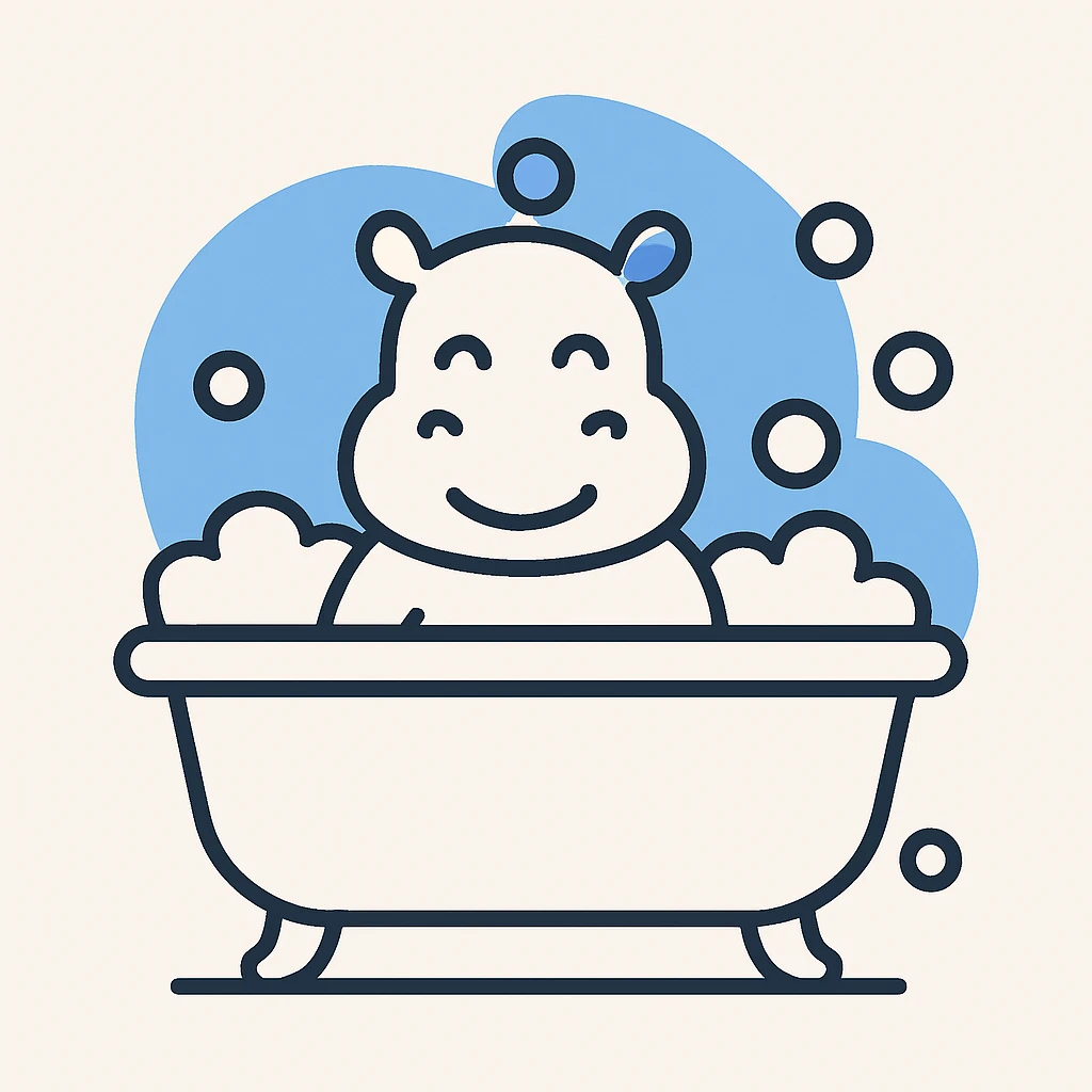 happy hippo with bubbles in bathtub emoji