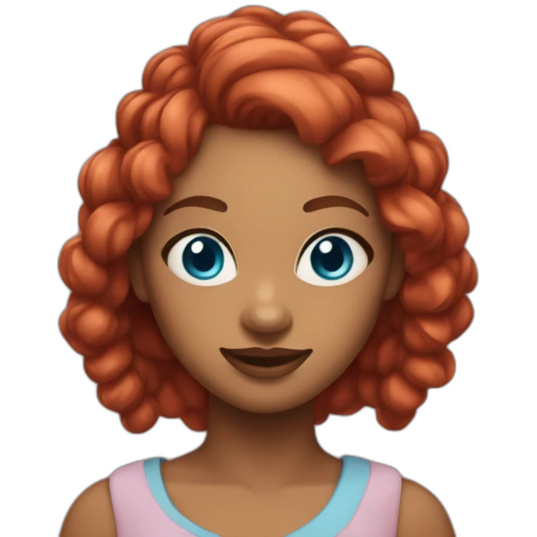 Woman with brown skin, fantasy red hair with two pigtails and light blue eyes  emoji