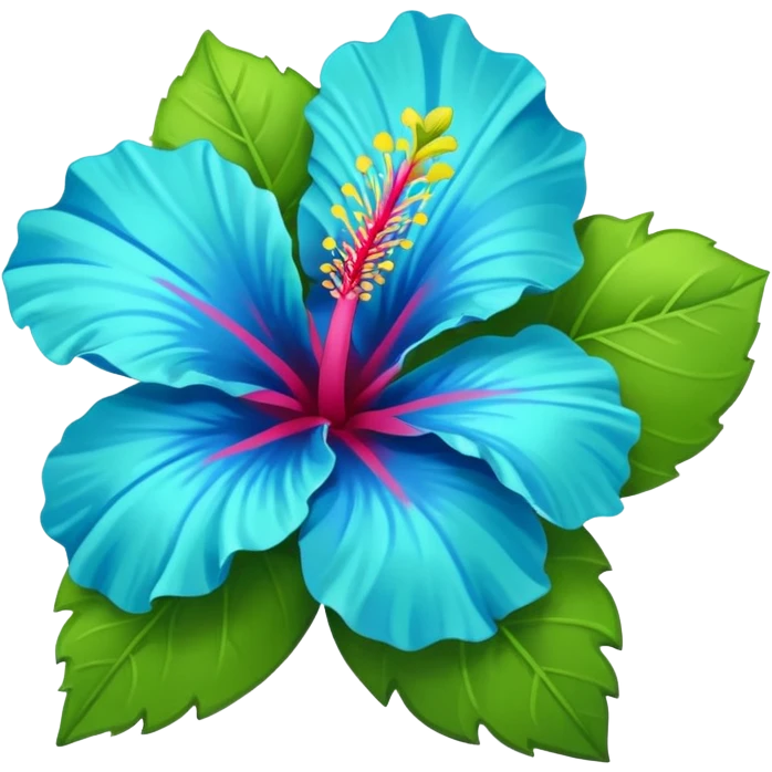 Change the lilac hibiscus flower to blue and lime green colors, keep the emoji style, with no background. emoji